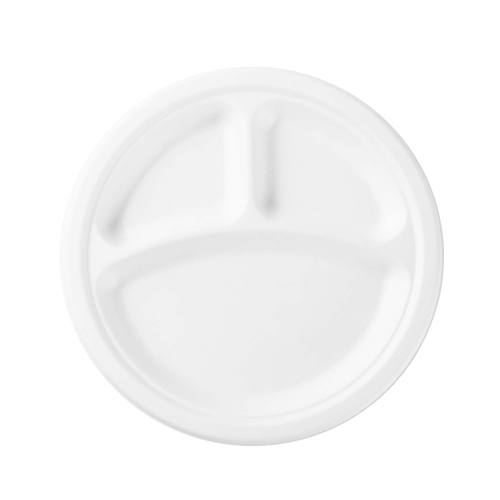 Bagasse 9" Round Plate (3-Comp) | 500/case